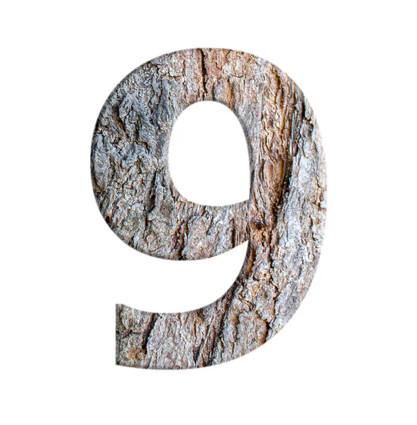 Number Letter Bark Tree Isolated White Background Number Nine — Stock Photo, Image
