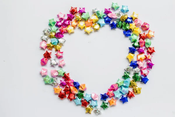 Colorful Folded Paper Star Origami Lucky Star Heart Shaped Use — Stock Photo, Image