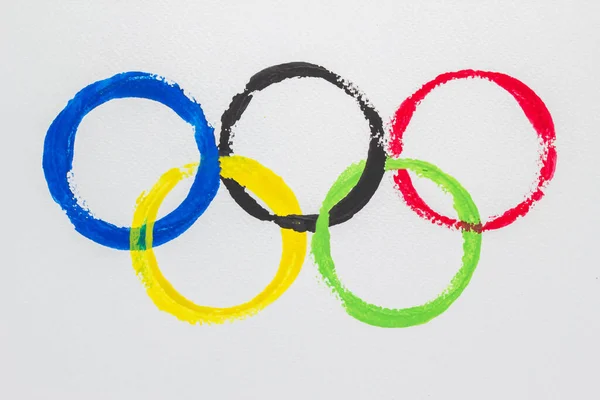 Χρώμα Νερού Ολυμπιακών Δαχτυλιδιών Λευκό Τραχύ Χαρτί — Φωτογραφία Αρχείου