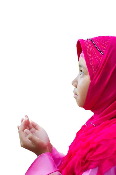 Pequeña Niña Musulmana Asiática Hijab Rosa Scraft Musulmán Rezando Sobre —  Fotos de Stock