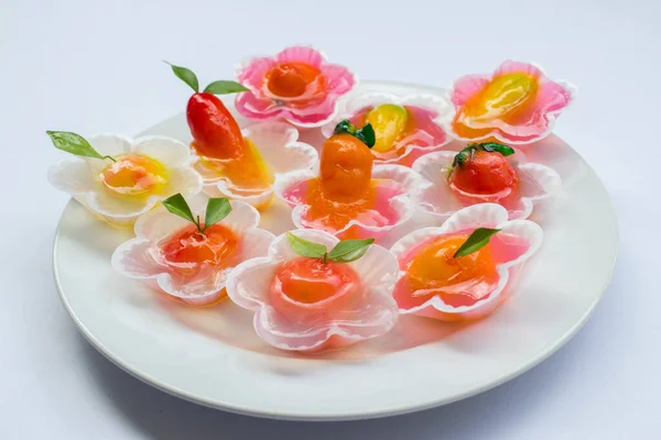 Kanom Look Choup Mix Jelly Kanom Woon Look Choup Thai — Stock Photo, Image