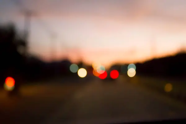 Bokeh Abstrait Lumière Voiture Coucher Soleil — Photo