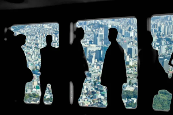 Silhouette Von Geschäftsleuten Büro Auf Einem Hochhaus Mit Hintergrund Der — Stockfoto