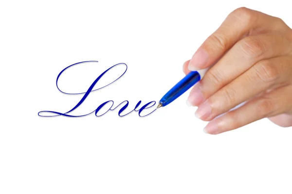 Hand Schriftliches Liebeswort Auf Weißem Hintergrund — Stockfoto