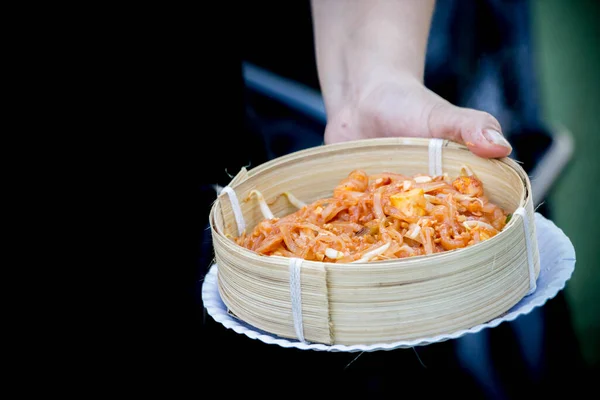 Pad Thai Tajlandia Popularne Makaron Krewetek Koszyku Makaronu — Zdjęcie stockowe