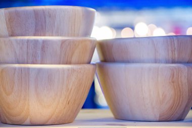 Natureal ahşap mutfak kasesi soyut arka planda