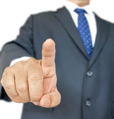 hayali bir ekrana dokunarak iş adamı 