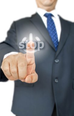 Düğmeye dokunarak iş adamı