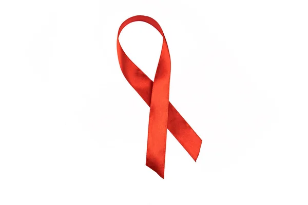 Red Ribbon Isolated White Background Medicine Concept Campaign World Aids — Stock Photo, Image