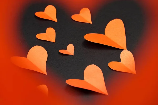 Red Hearts Black Background Look Hearts Blurred Heart Valentine Day — Stock Photo, Image