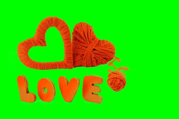 Sevgililer Günü Kutlama Kartı Kırmızı Kalpli Aşk Mektubu Yeşil Arkaplan — Stok fotoğraf