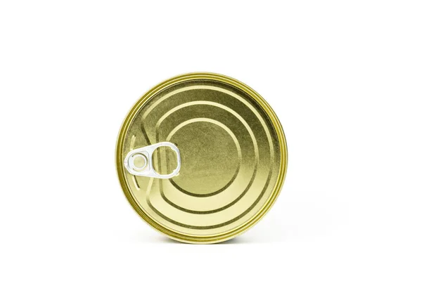 金属罐可以当食物 密封金属容器 在白色上被隔离的顶部视图 — 图库照片