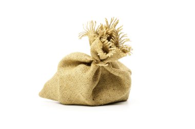 Çuval bezi beyaz arkaplanda izole edildi.