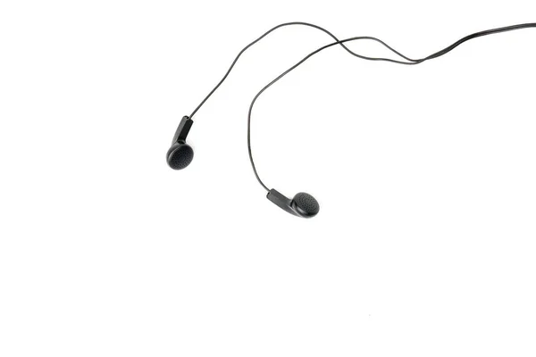 Black Headphones Isolated White Background Simple Wired Headphones Phone — Stock Photo, Image