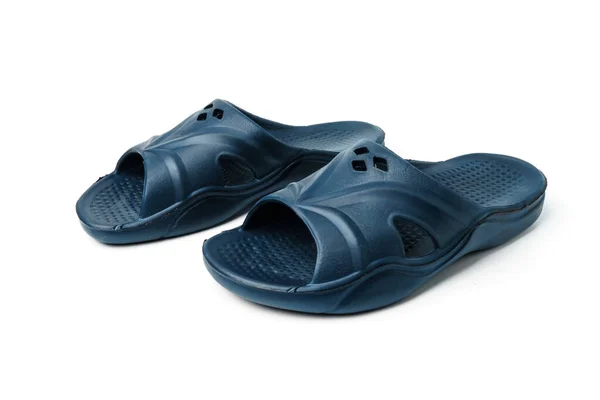 Slippers Voor Mannen Rubber Zwart Geïsoleerd Witte Achtergrond — Stockfoto