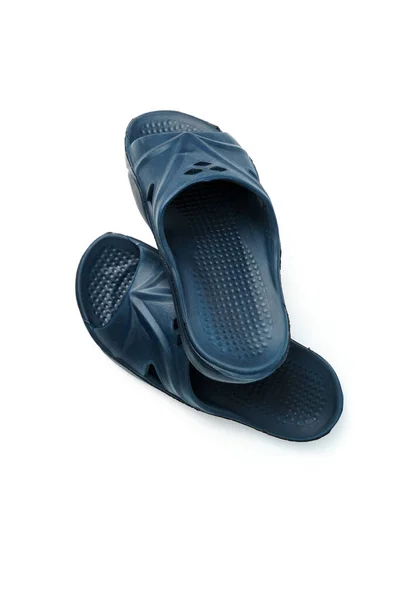 Zapatillas Para Hombre Goma Negro Aislado Sobre Fondo Blanco — Foto de Stock