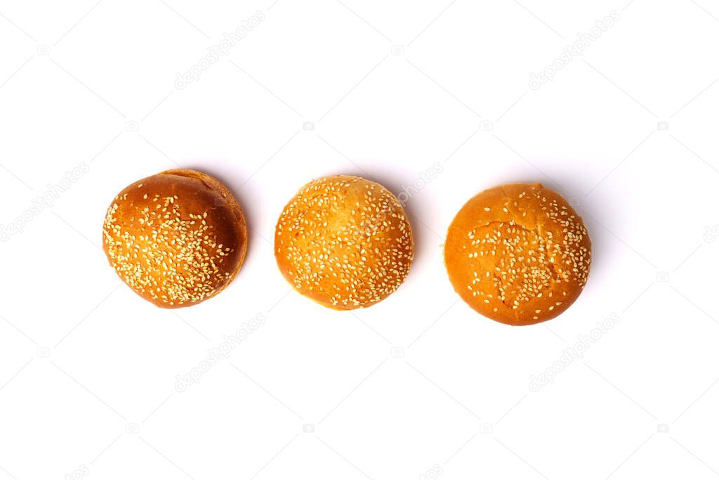 Set of burger bun isolated on white background. View from above