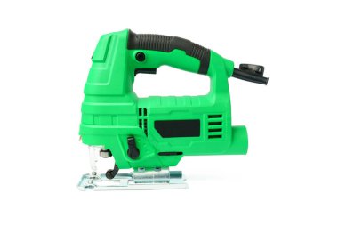 Beyaz arka planda izole edilmiş profesyonel elektrikli yapboz. Yapboz elektrikli alet beyaz arkaplanda izole edildi. Elektrikli yapboz.