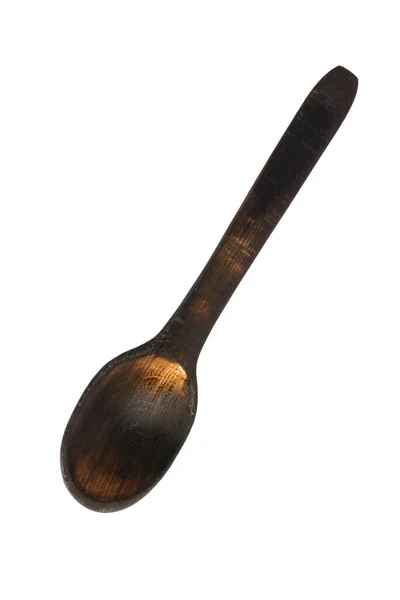 被白色背景隔离的木制勺子 深褐色的乡村汤匙 — 图库照片