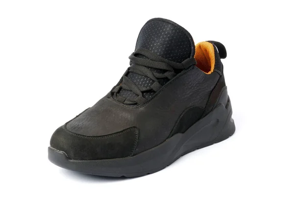 Une Sneaker Homme Noir Isolé Sur Fond Blanc Chaussures Sport — Photo