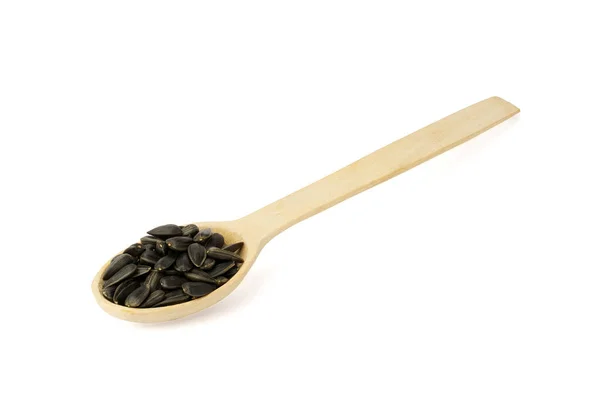 Sunflower Seeds Wooden Spoon Isolated White Background Full Depth Field — Stock Photo, Image