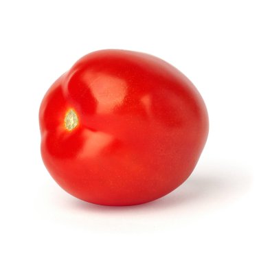 Domates beyaz arka planda izole edilmiş. Tam alan derinliği. Olgun, sulu sebzeler