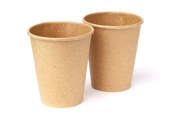 Дві Порожні Паперові Чашки Ізольовані Білому Тлі Екологічна Упаковка — стокове фото