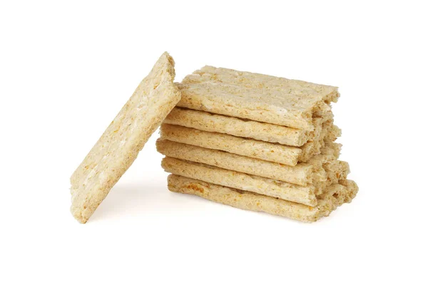 Pão Frito Isolado Sobre Fundo Branco Uma Pilha Biscoitos Dieta — Fotografia de Stock