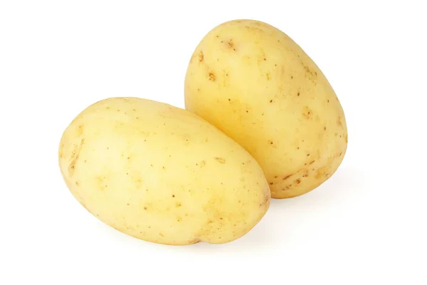 Νεαρές Πατάτες Απομονωμένες Λευκό Φόντο Δύο Ολόκληρα Φρέσκα Λαχανικά Νέα — Φωτογραφία Αρχείου