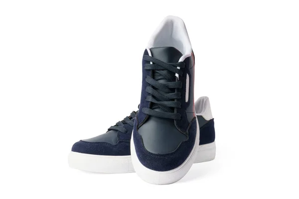 Blauwe Sneakers Geïsoleerd Witte Achtergrond Comfortabele Stijlvolle Schoenen — Stockfoto