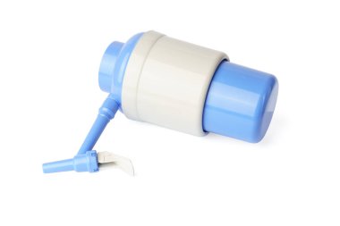 Beyaz zemin üzerinde izole plastik elle su galonu pompası