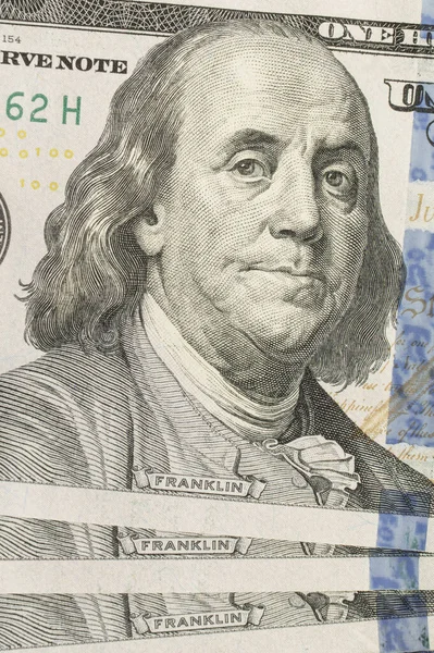 Cien Dólares Retrato Primer Plano Benjamin Franklin Usd Moneda Estadounidense —  Fotos de Stock