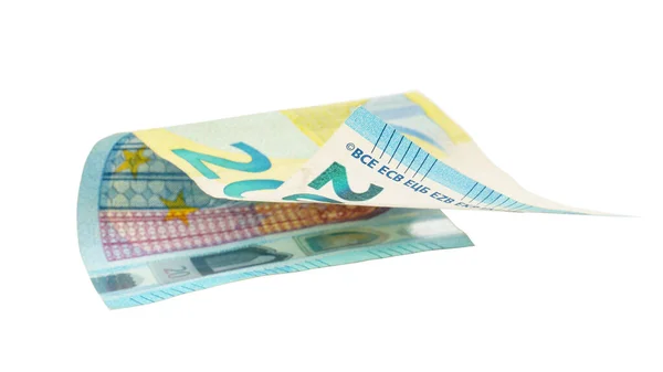 Veinte Billetes Euros Aislados Sobre Fondo Blanco Billete Doblado —  Fotos de Stock