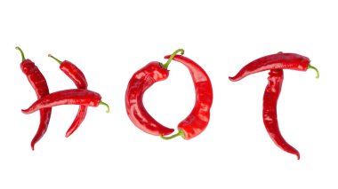Sıcak kelimesi beyaz arkaplandaki kırmızı biber harflerinden gelir.