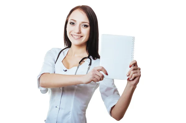 Doktor drží předpis Poznámka izolovaných na bílém pozadí — Stock fotografie