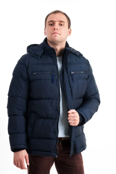 Portret van knappe man in de jas. Geïsoleerd op witte achtergrond — Stockfoto