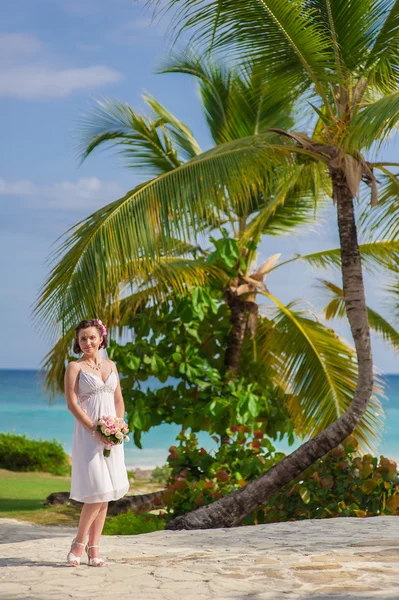 Young loving couple on tropical sea background - wedding at the beach. — Stock Photo, Image