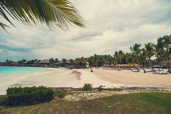 Rilassarsi sulla remota spiaggia tropicale Paradise in Repubblica Dominicana, Seychelles, Caraibi, Mauritius, Filippine, Bahamas . — Foto Stock