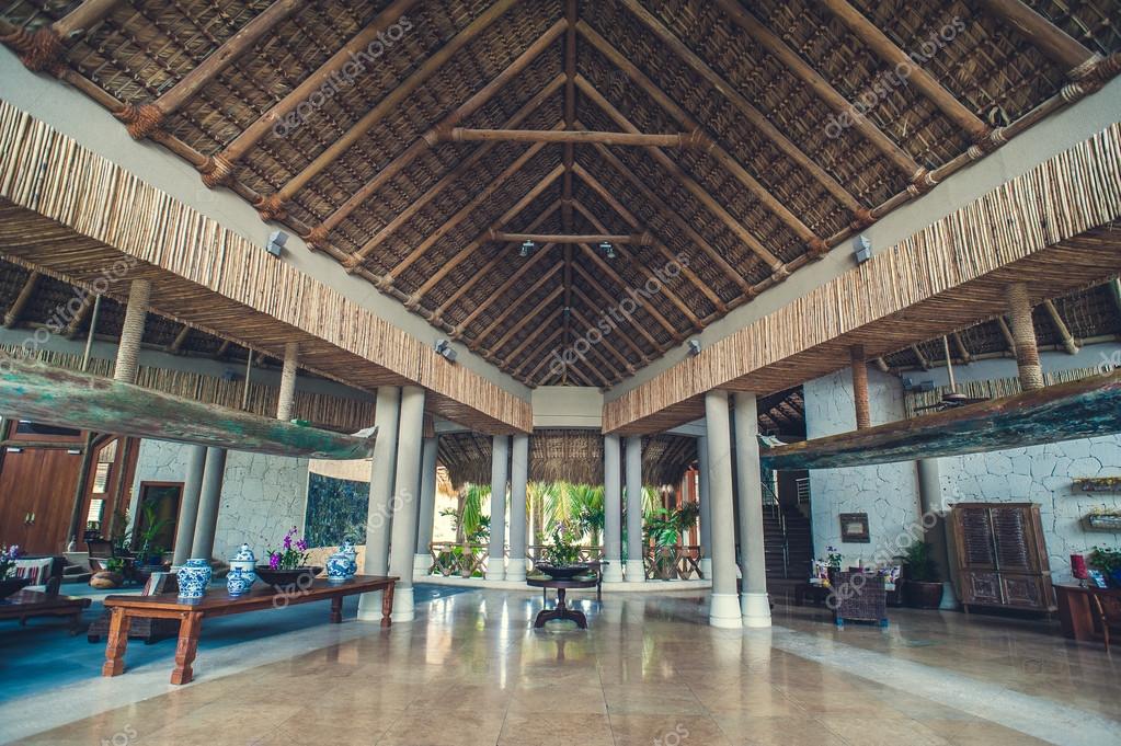 Lobby interior of luxury hotel reception. tropical resort hall, travel background Stock Photo by