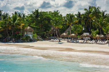 Dominik Cumhuriyeti, Seyşeller, Caribbean, Mauritius, Filipinler, Bahamalar uzak tropik cenneti sahilde rahatlatıcı.
