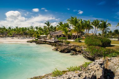 Dominik Cumhuriyeti, Seyşeller, Caribbean, Mauritius, Filipinler, Bahamalar uzak tropik cenneti sahilde rahatlatıcı.