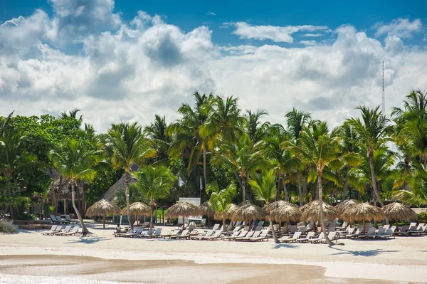 Entspannung am abgelegenen tropischen Paradiesstrand in der Dominikanischen Republik, Seychellen, Karibik, Mauritius, Philippinen, Bahamas. — Stockfoto
