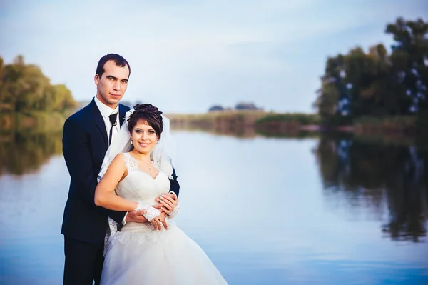 Boda: novia y novio en la orilla del mar . —  Fotos de Stock