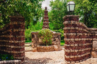 tropikal bahçe bitkiler. Dominik Cumhuriyeti'nde dağlarda büyüyen yemyeşil yeşil bitki örtüsü ve palmiye ağaçları görünümünü