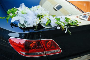 Romantik dekorasyon çiçek düğün Araba siyah beyaz