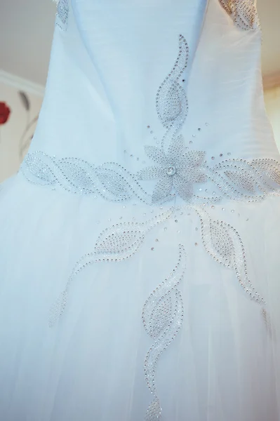 Closeup Detail of a wedding white fashion dress. — Stock Photo, Image