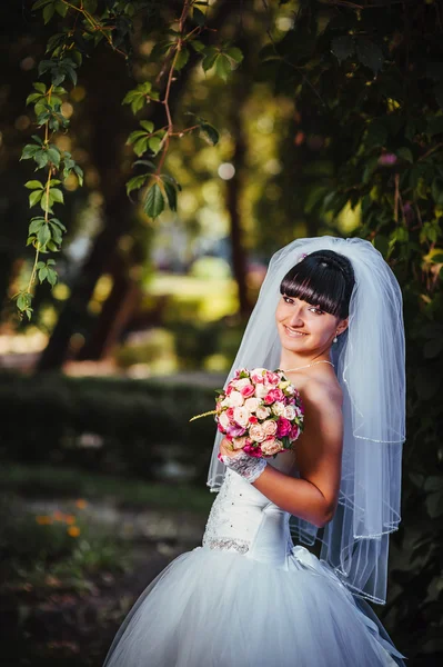 Bela noiva posando em seu dia do casamento — Fotografia de Stock