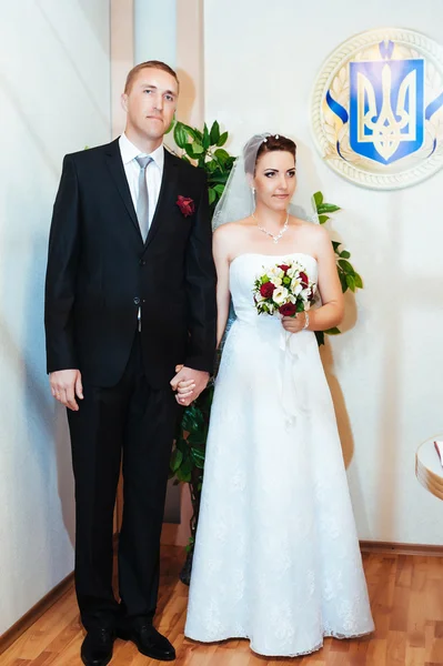 Cerimônia de casamento em um escritório de registro, casamento . — Fotografia de Stock