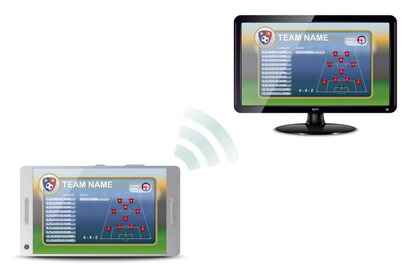 Pantalla duplicada entre el teléfono inteligente y la televisión — Archivo Imágenes Vectoriales