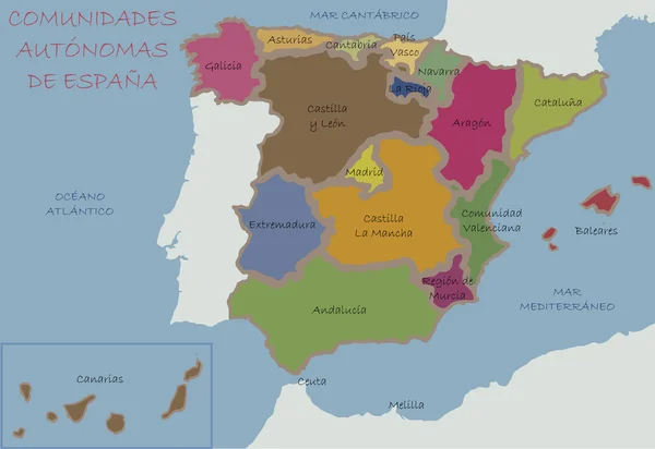 Mapa político da Espanha — Vetor de Stock